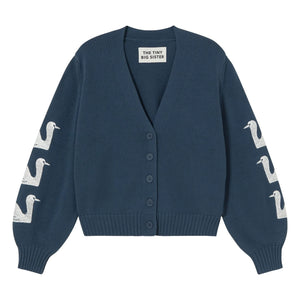 The Tiny Big Sister - Cardigan de cisne de algodón | Azul marino