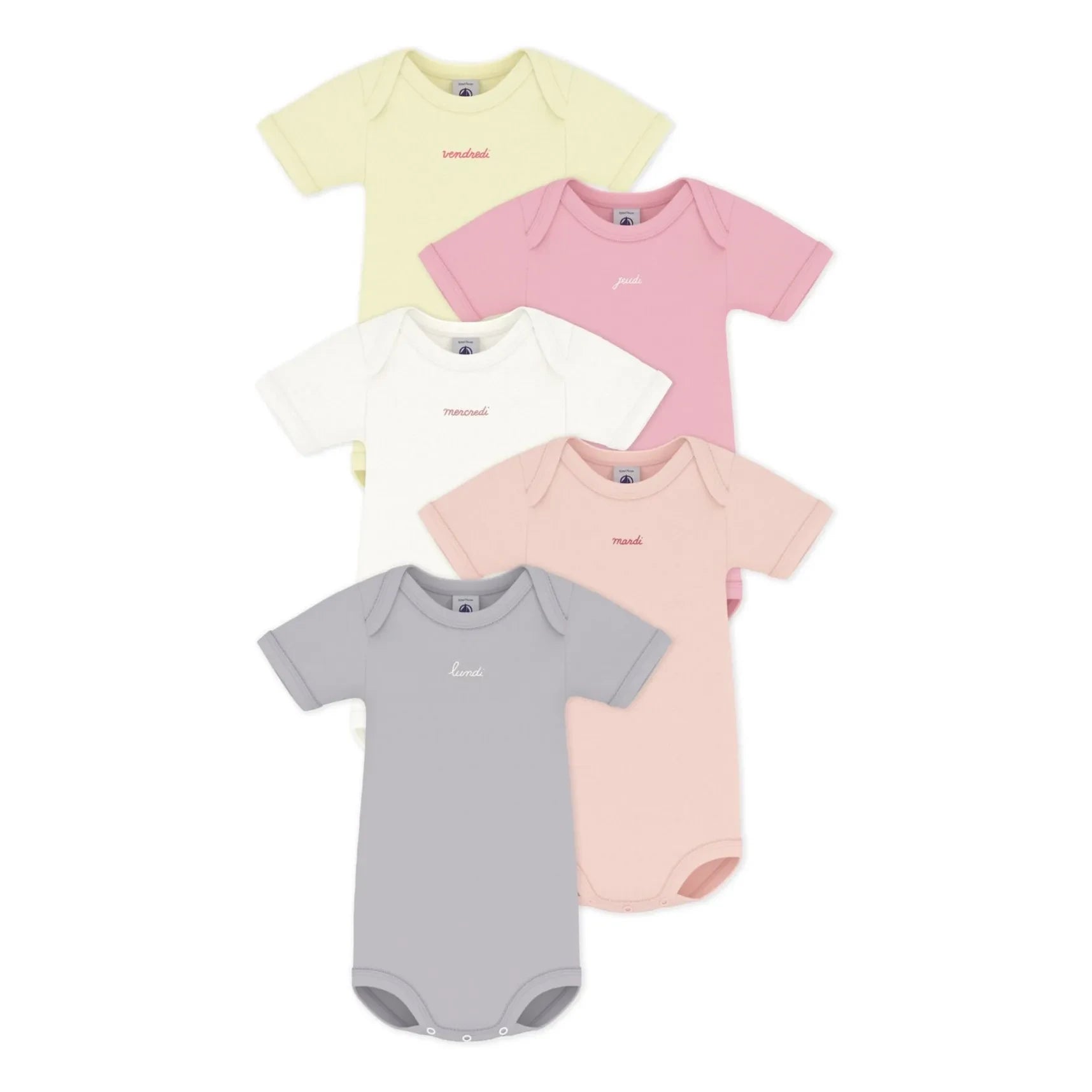 Petit Bateau - Pack de 5 Bodys de Algodón Orgánico Semainier | Rosa