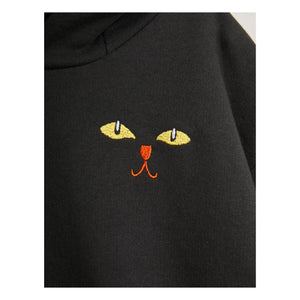 Mini Rodini - Sudadera con capucha de gato de algodón orgánico negro