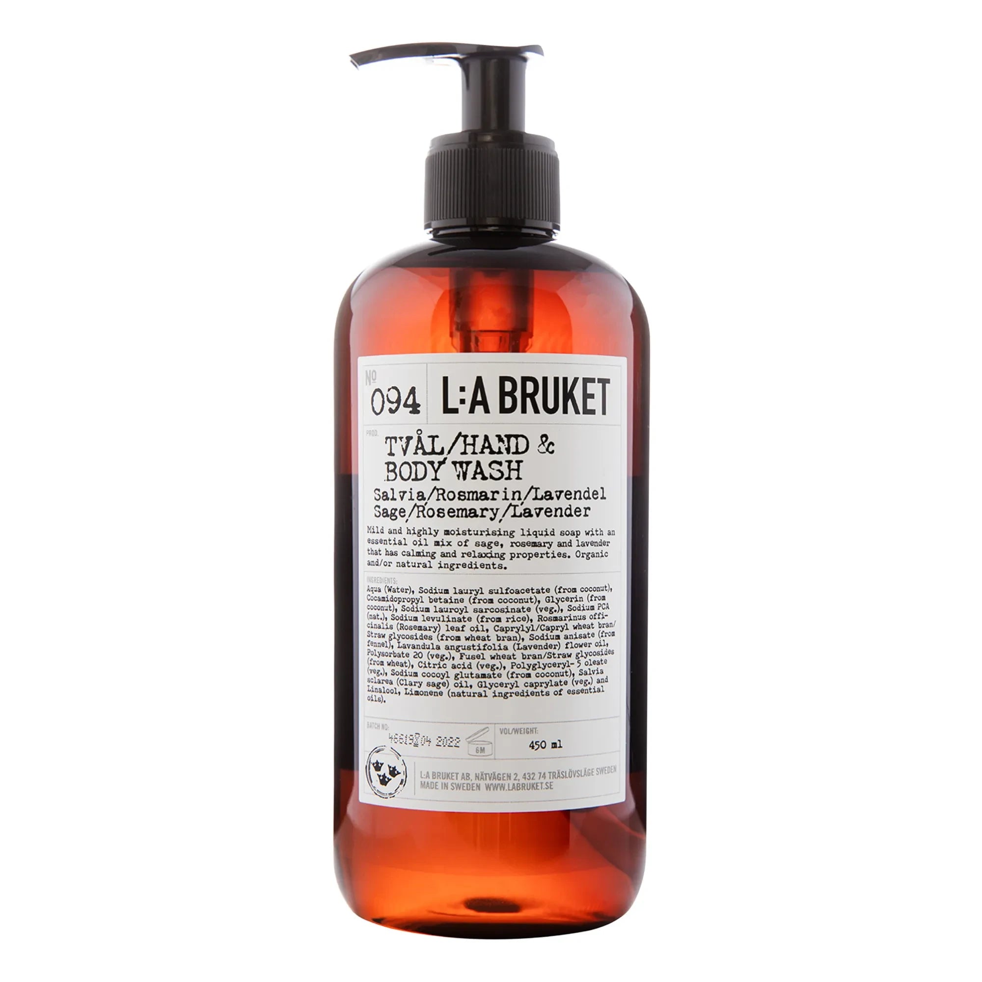 L:A BRUKET - 094 Jabón de Manos y Cuerpo Salvia/Romero/Lavanda 450 ml