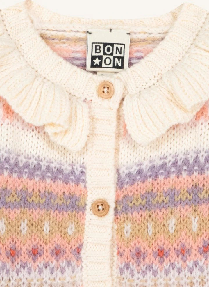 Bonton - Kelebek fırfır yakalı hırka | Ekru