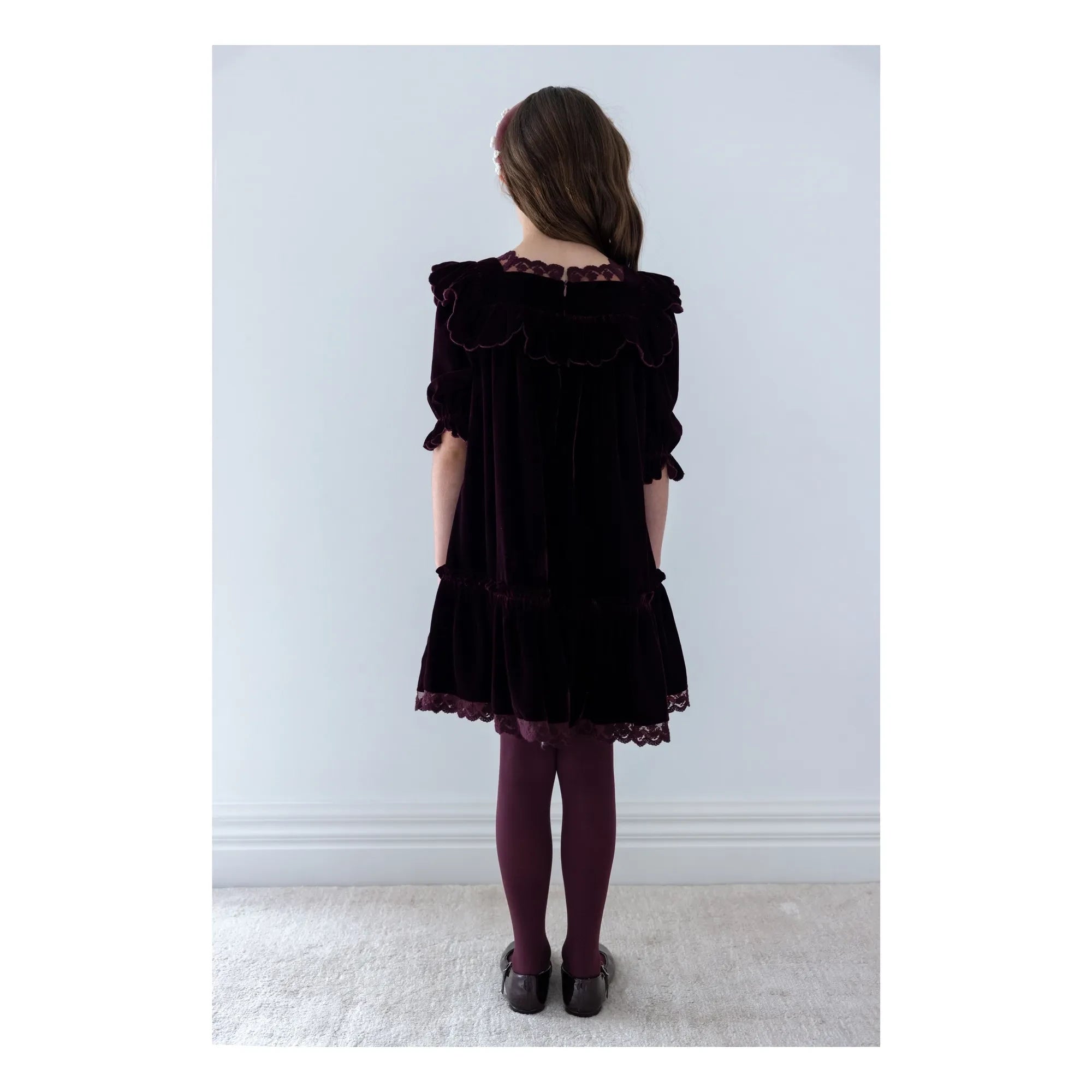 petite Amalie - Kadife Dantel Kare Yaka Elbise | Plum