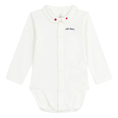 Petit Bateau - Body de cuello bordado de algodón orgánico | Blanco