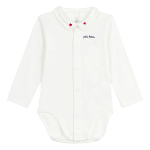 Petit Bateau - Body de cuello bordado de algodón orgánico | Blanco