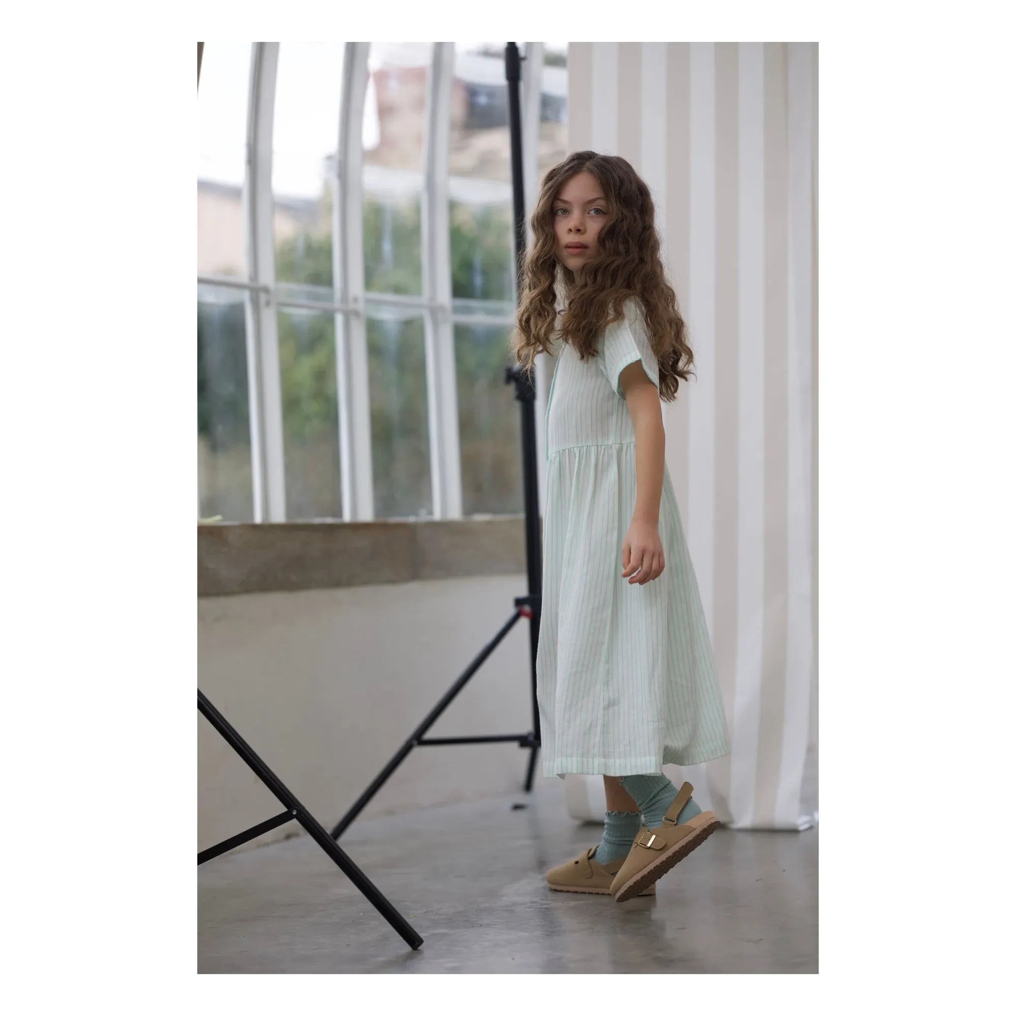 Lililotte - Vestido Midi de Algodón Orgánico de Rayas Rosas | Menta