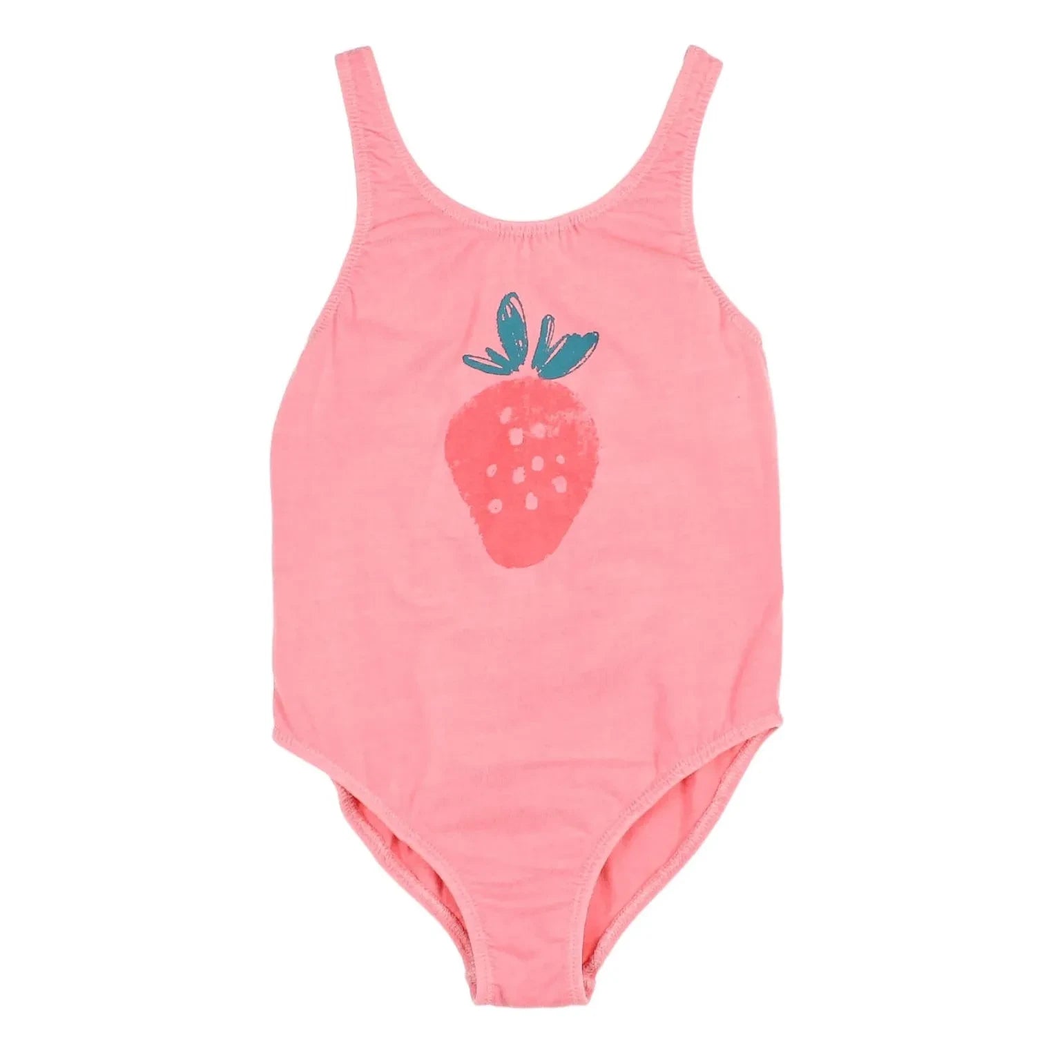 Búho - Bañador de algodón orgánico con estampado de fresas | Rosa suave