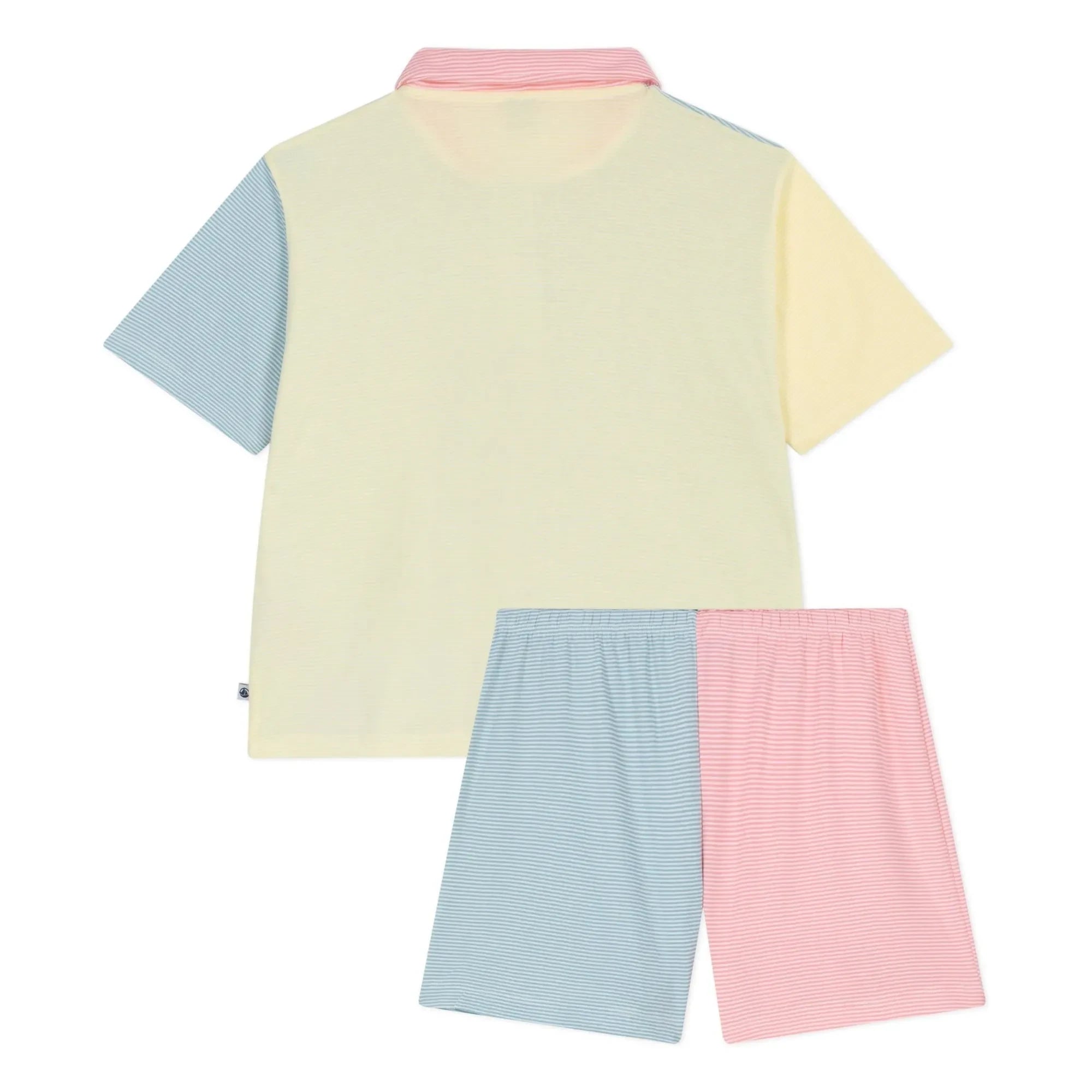 Petit Bateau - Pijama corto de rayas con bloques de color verde