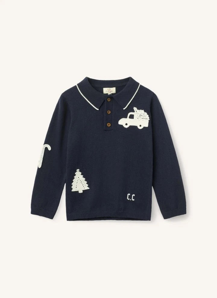 Copenhagen Colors - Camiseta de Polo con Parches de Tejido | Azul Oscuro