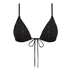 Peony - Top de bikini tanga bordado | Negro