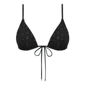Peony - Top de bikini tanga bordado | Negro