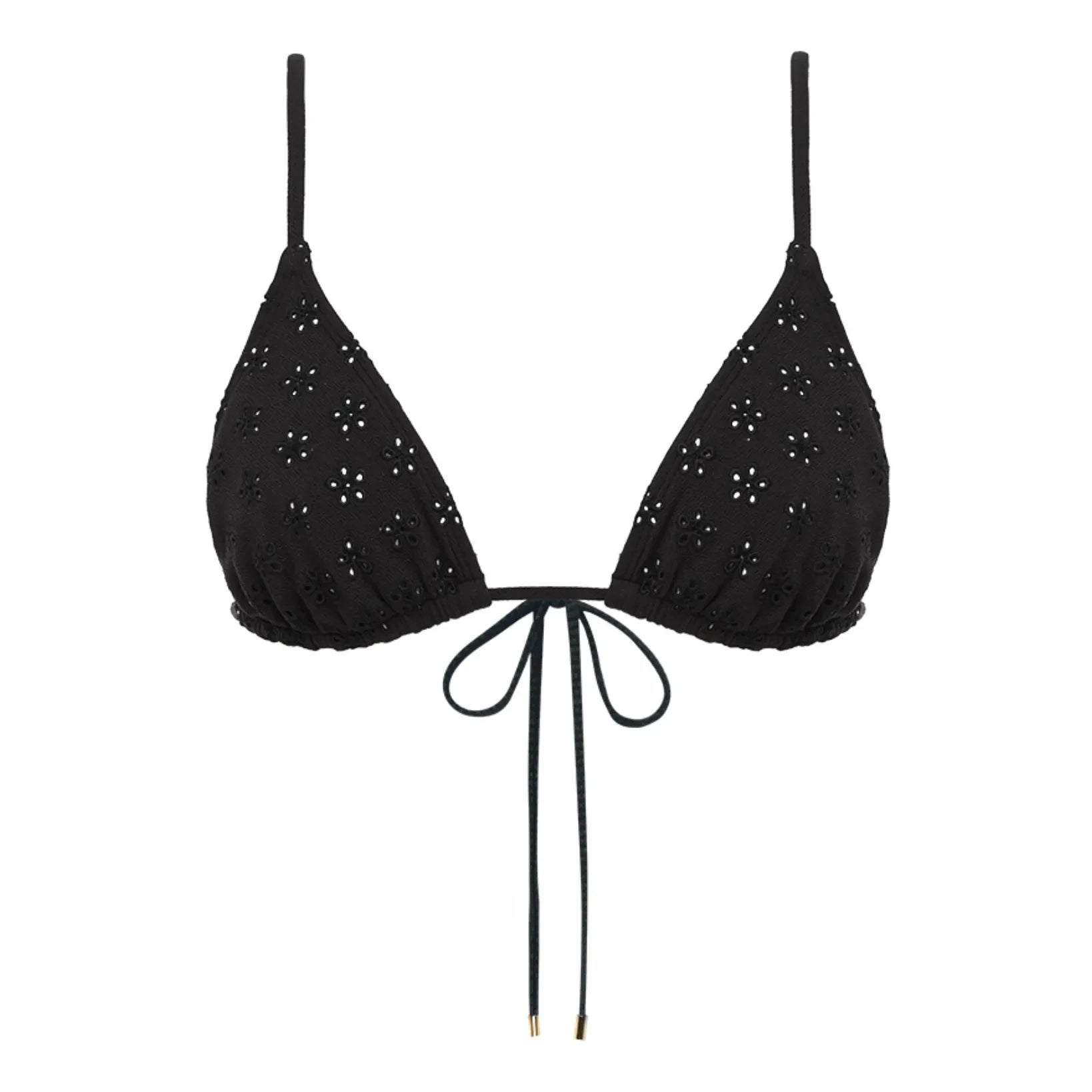 Peony - Top de bikini tanga bordado | Negro