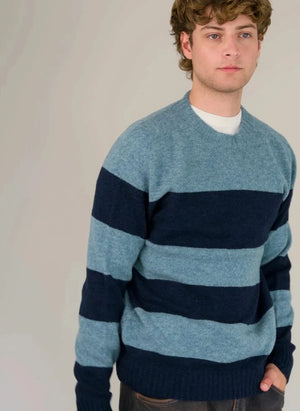 Origin Knitwear - Suéter de Lana Sin Costuras a Rayas | Azul