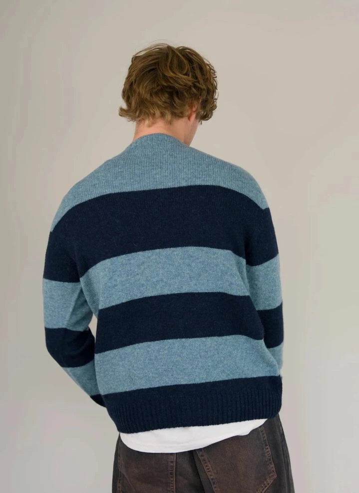 Origin Knitwear - Suéter de Lana Sin Costuras a Rayas | Azul