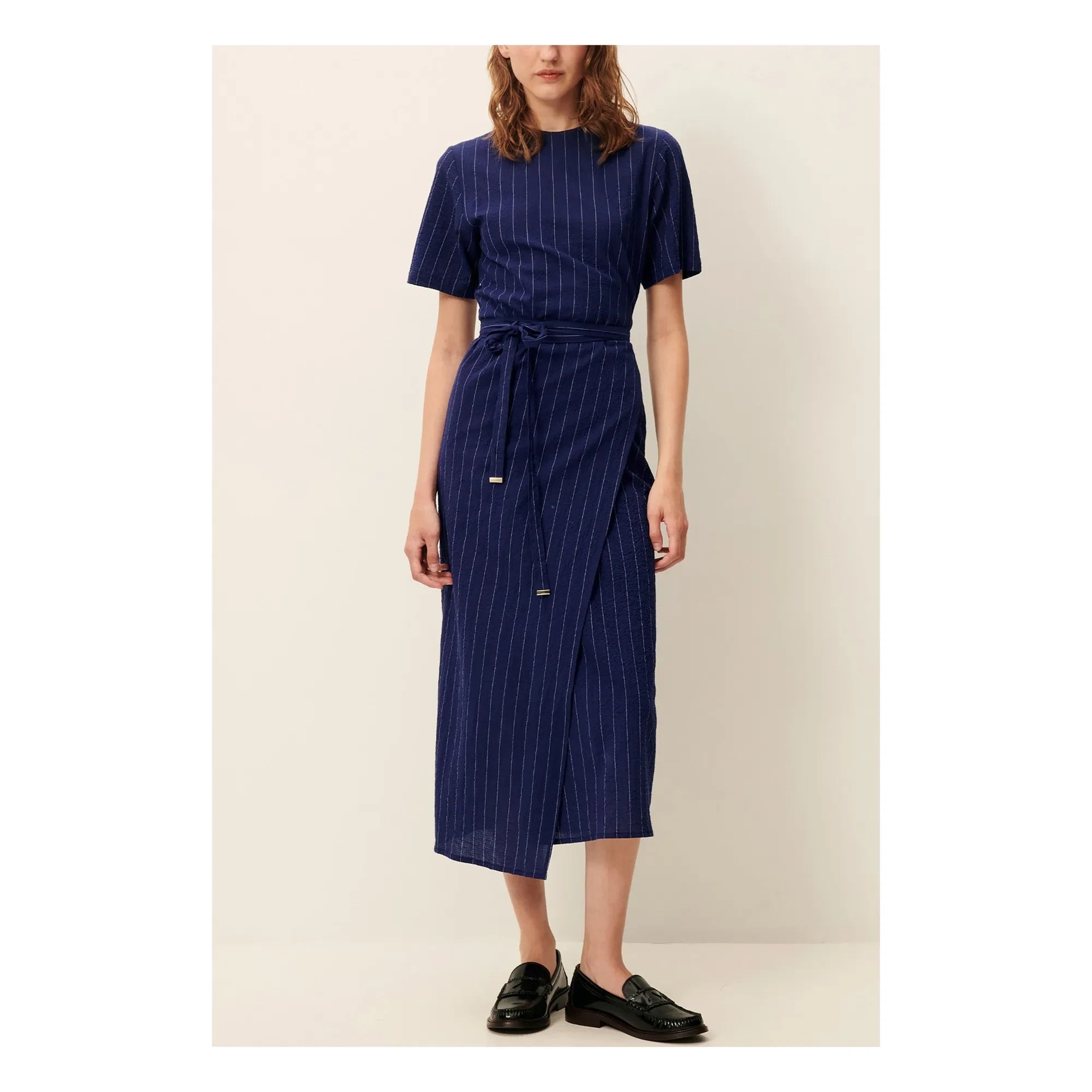 Sessùn - Vestido Lazula de algodón a rayas | Azul marino
