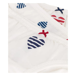Petit Bateau - Conjunto de 3 braguitas de algodón orgánico a rayas con corazones | Crudo