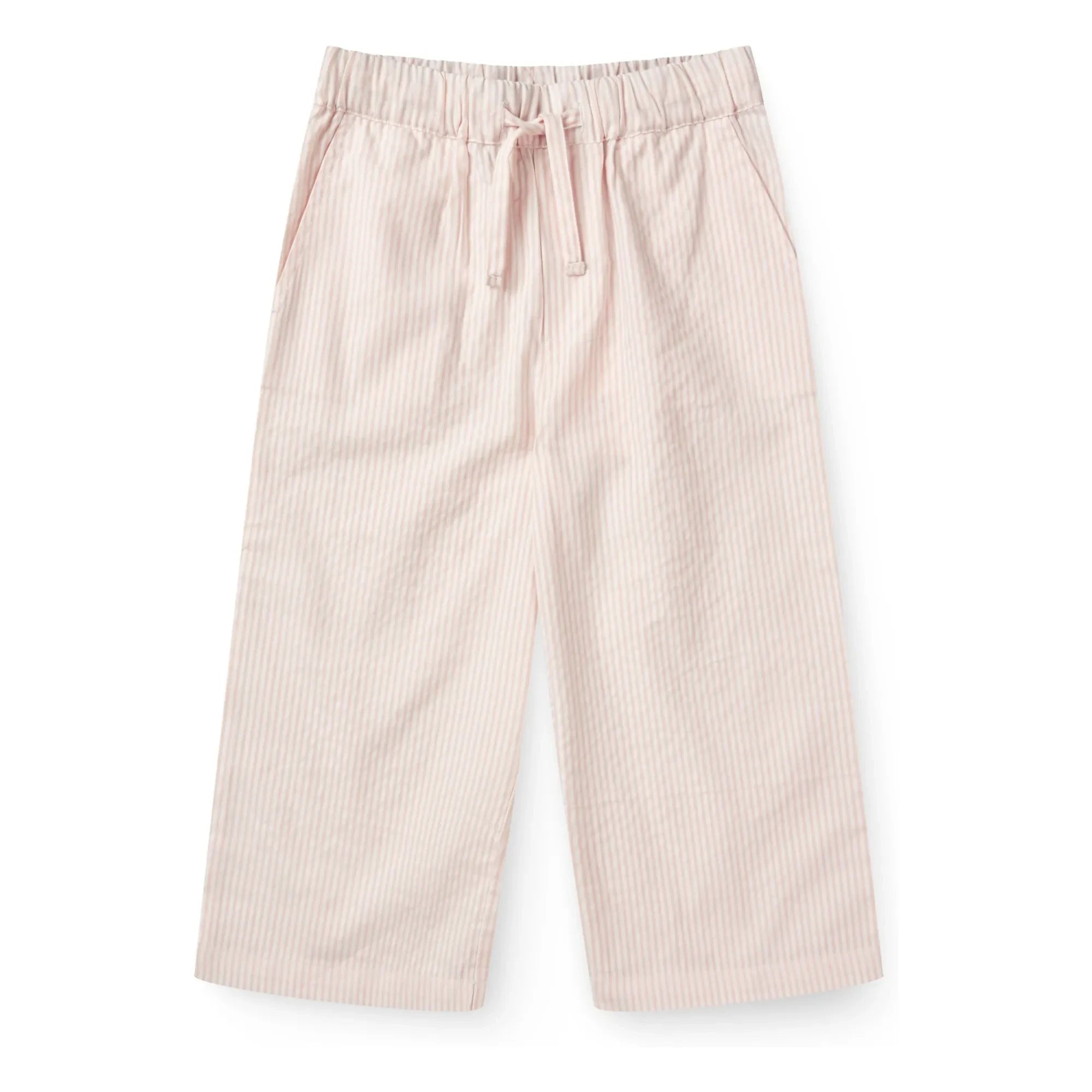 Copenhagen Colors - Pantalones con cordón a rayas de seersucker de algodón orgánico | Rosa pálido