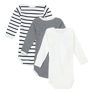 Petit Bateau - Conjunto de 3 peleles de algodón orgánico a rayas para bebé | Azul