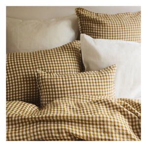 Gabrielle Paris - Funda de almohada de lino lavado Gingham | Color amarillo curry