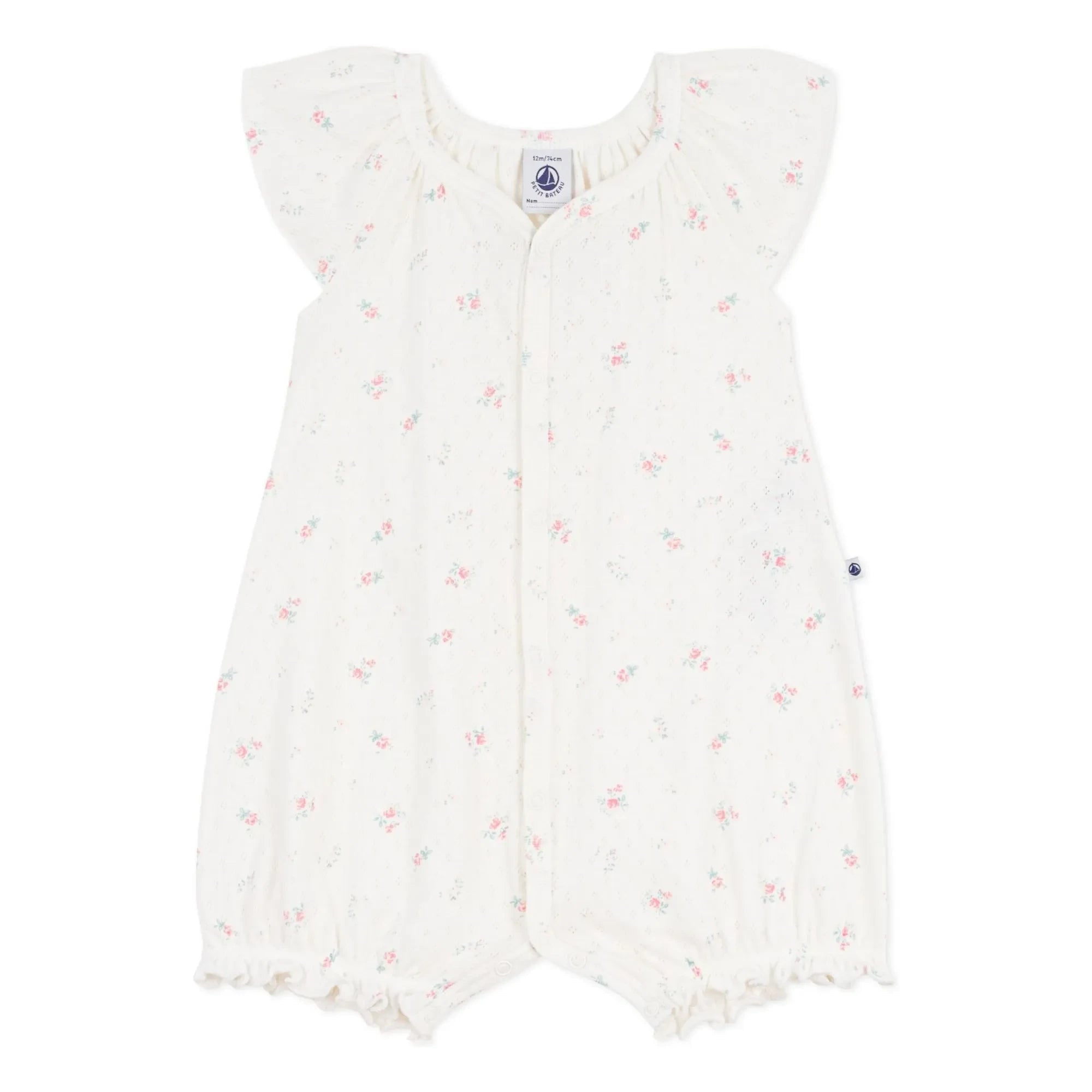 Petit Bateau - Pijama mono perforado con estampado floral | Blanco