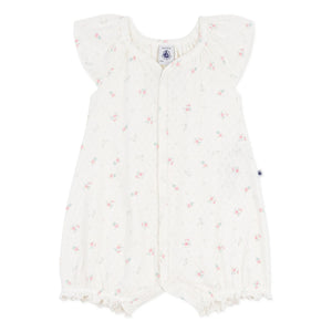 Petit Bateau - Pijama mono perforado con estampado floral | Blanco