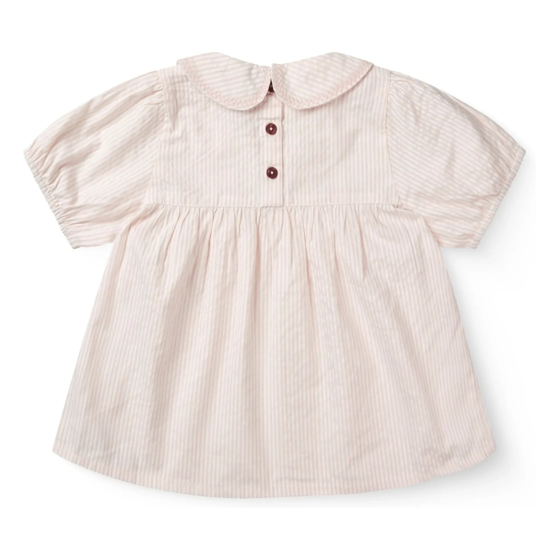 Copenhagen Colors - Blusa de rayas con cuello Claudine de algodón orgánico Seersucker | Rosa Claro