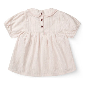 Copenhagen Colors - Blusa de rayas con cuello Claudine de algodón orgánico Seersucker | Rosa Claro