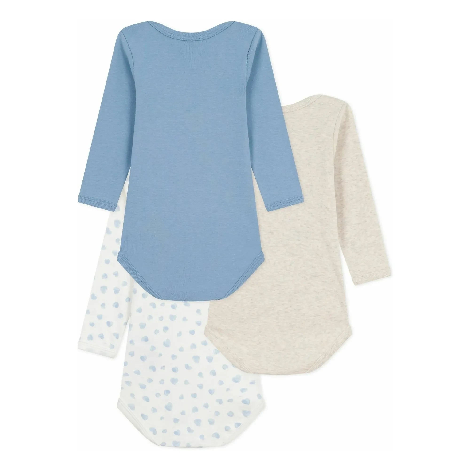 Petit Bateau - Conjunto de 3 bodies de algodón orgánico con corazones | Azul