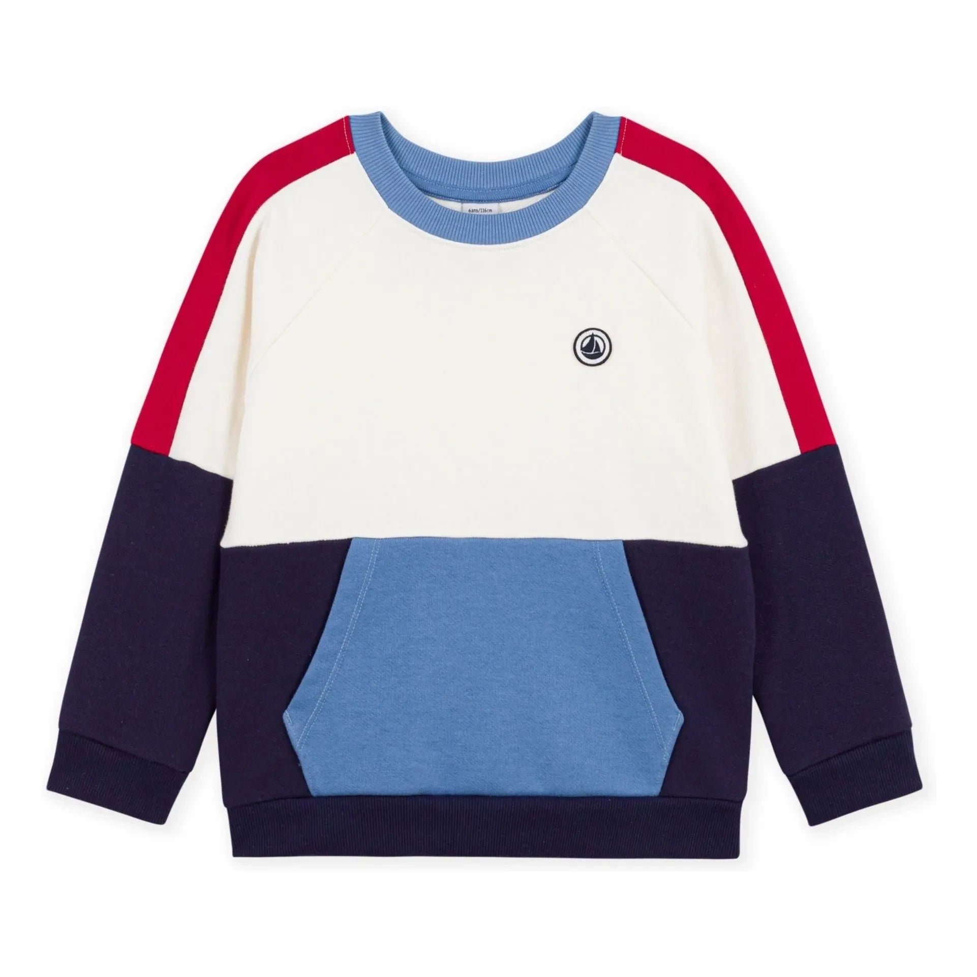 Petit Bateau - Renk bloklu organik pamuk sweatshirt | Mavi