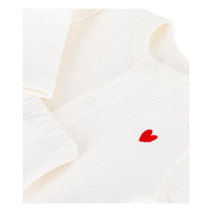 Petit Bateau - Organik Pamuk Petek Desenli Hırka ve Pantolon Seti | Beyaz