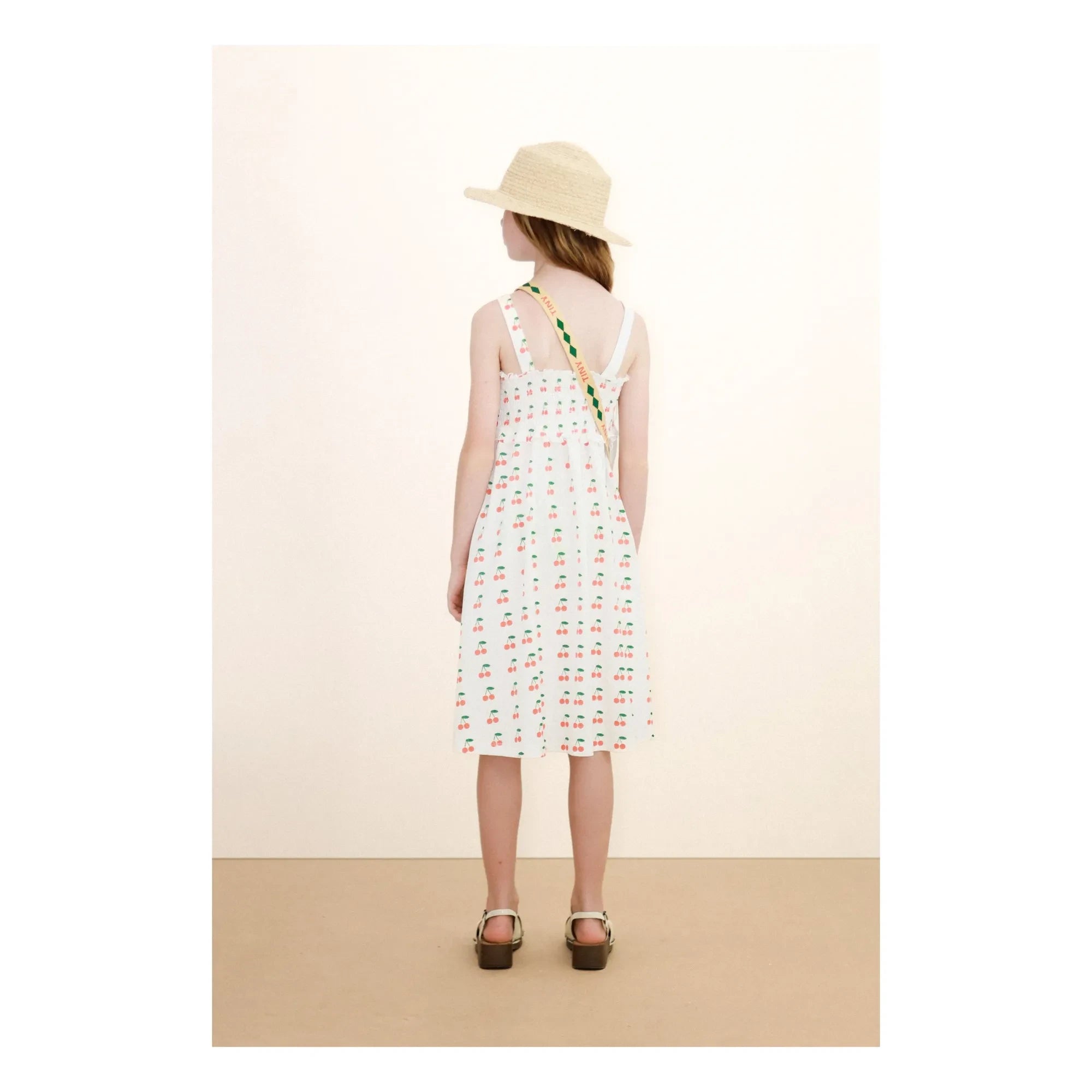 Tinycottons - Vestido de tirantes de algodón orgánico con estampado de cerezas | Blanco