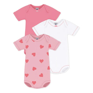 Petit Bateau - Conjunto de 3 Bodys de Algodón Orgánico con Corazones | Rosa