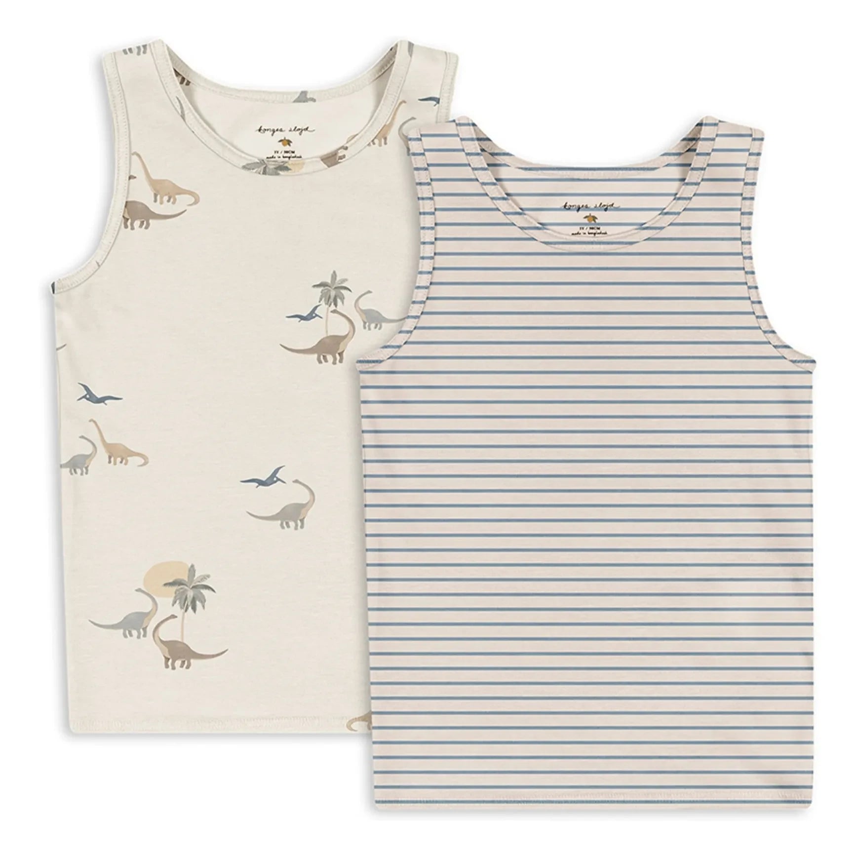 Konges Sløjd - Pack de 2 camisetas sin mangas de dinosaurios de algodón orgánico | Beige