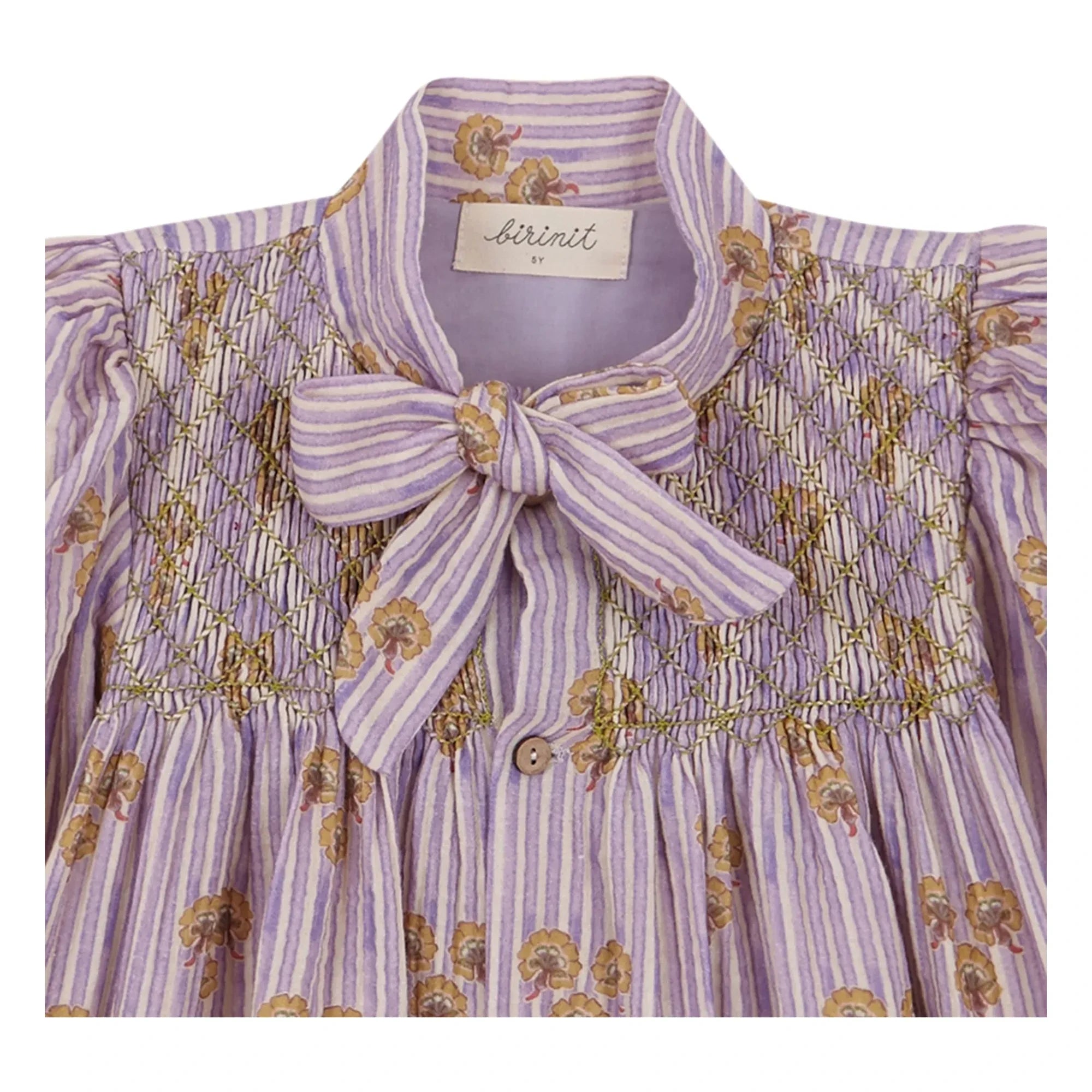 birinit - Vestido fruncido Cinca de algodón orgánico a rayas | Lila oscuro