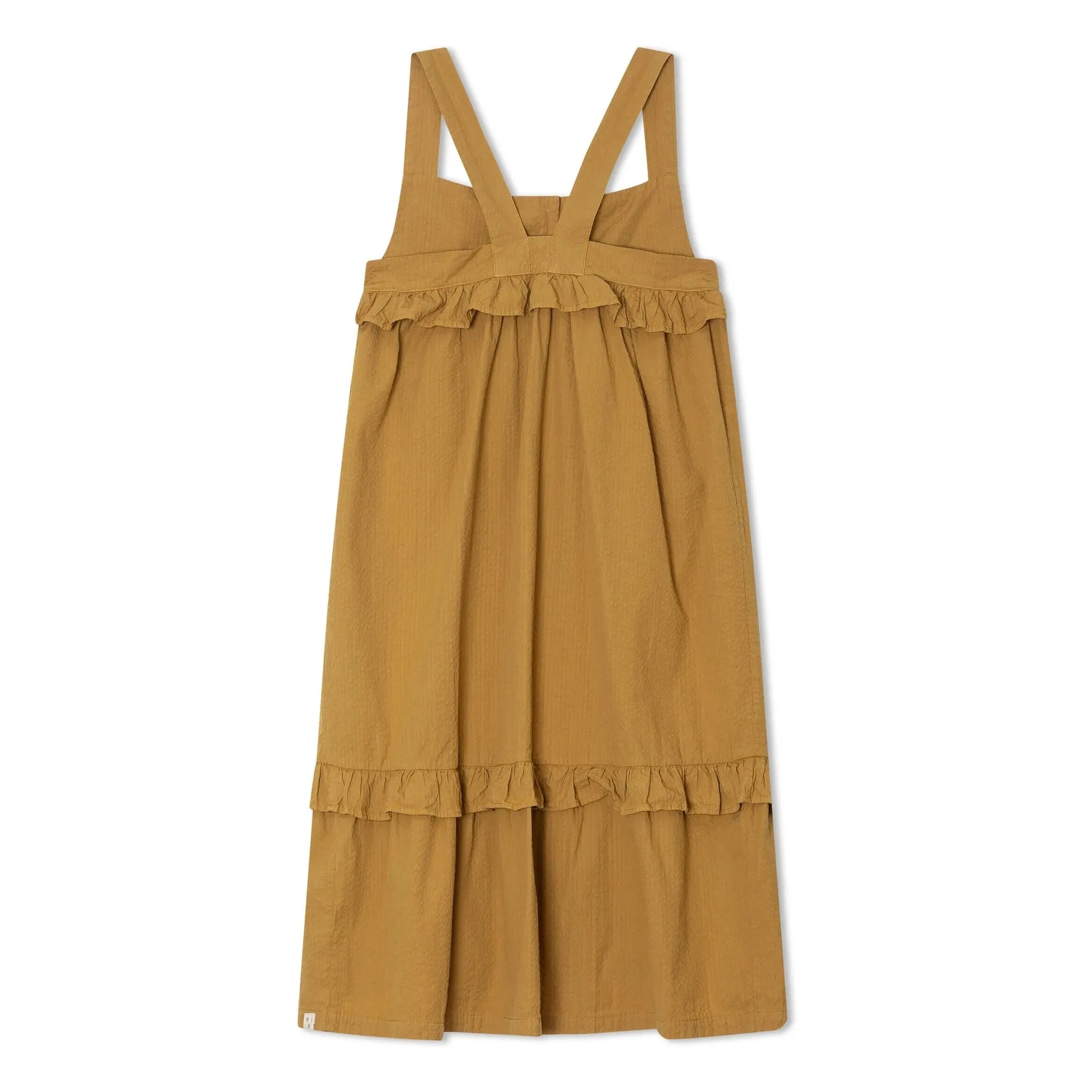 Vestido con volantes Matona Mi-Long de algodón orgánico | Mostaza