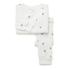 Sleepy Doe - Pijama de algodón orgánico con estampado de cerezas | Blanco