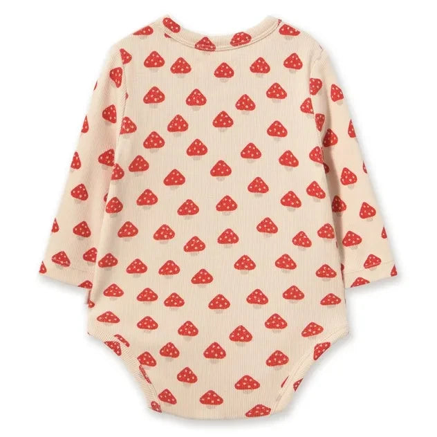 Tinycottons - Body cruzado de algodón orgánico acanalado, estampado de setas | Crudo