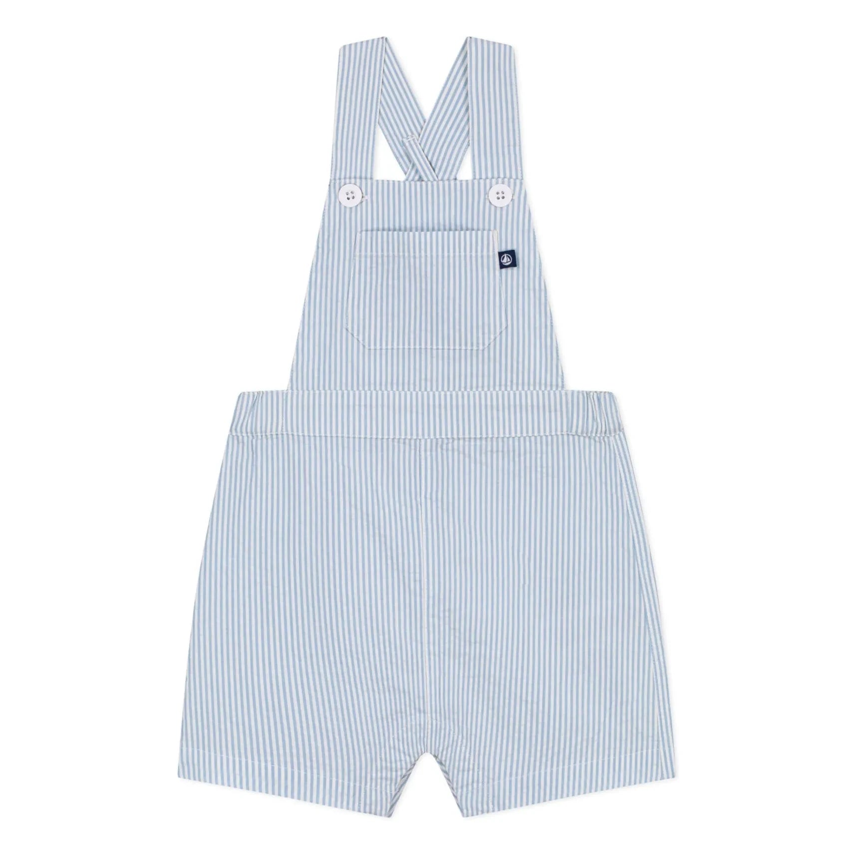 Petit Bateau - Peto corto de sirsaca de algodón orgánico a rayas | Azul claro