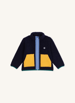 Petit Bateau - Chaqueta sherpa color block Midnight azul