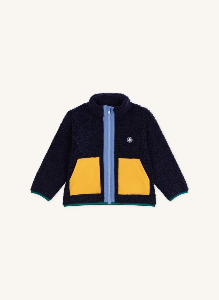Petit Bateau - Chaqueta sherpa color block Midnight azul