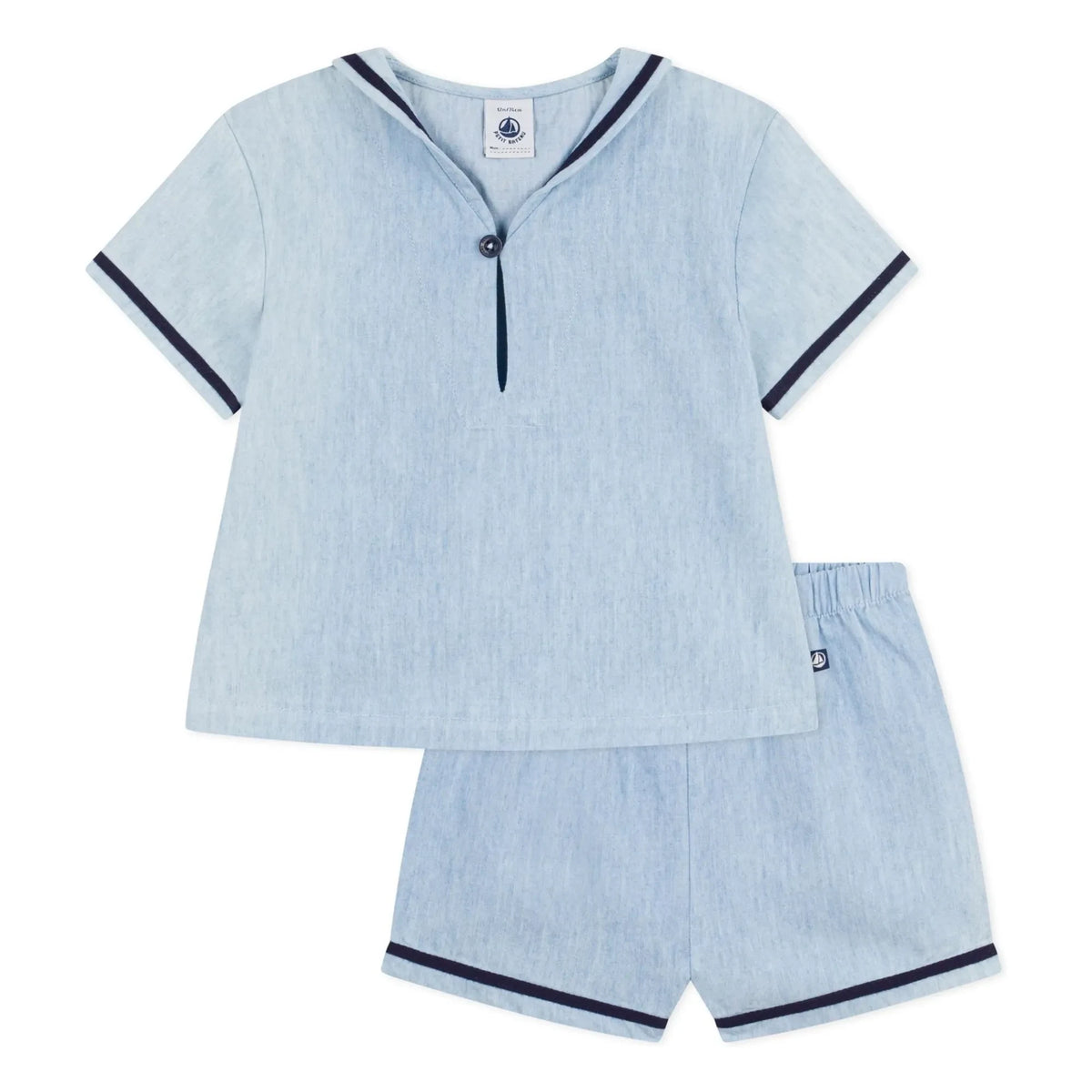 Petit Bateau - Conjunto de Blusa y Cuello Chambray | Azul Claro