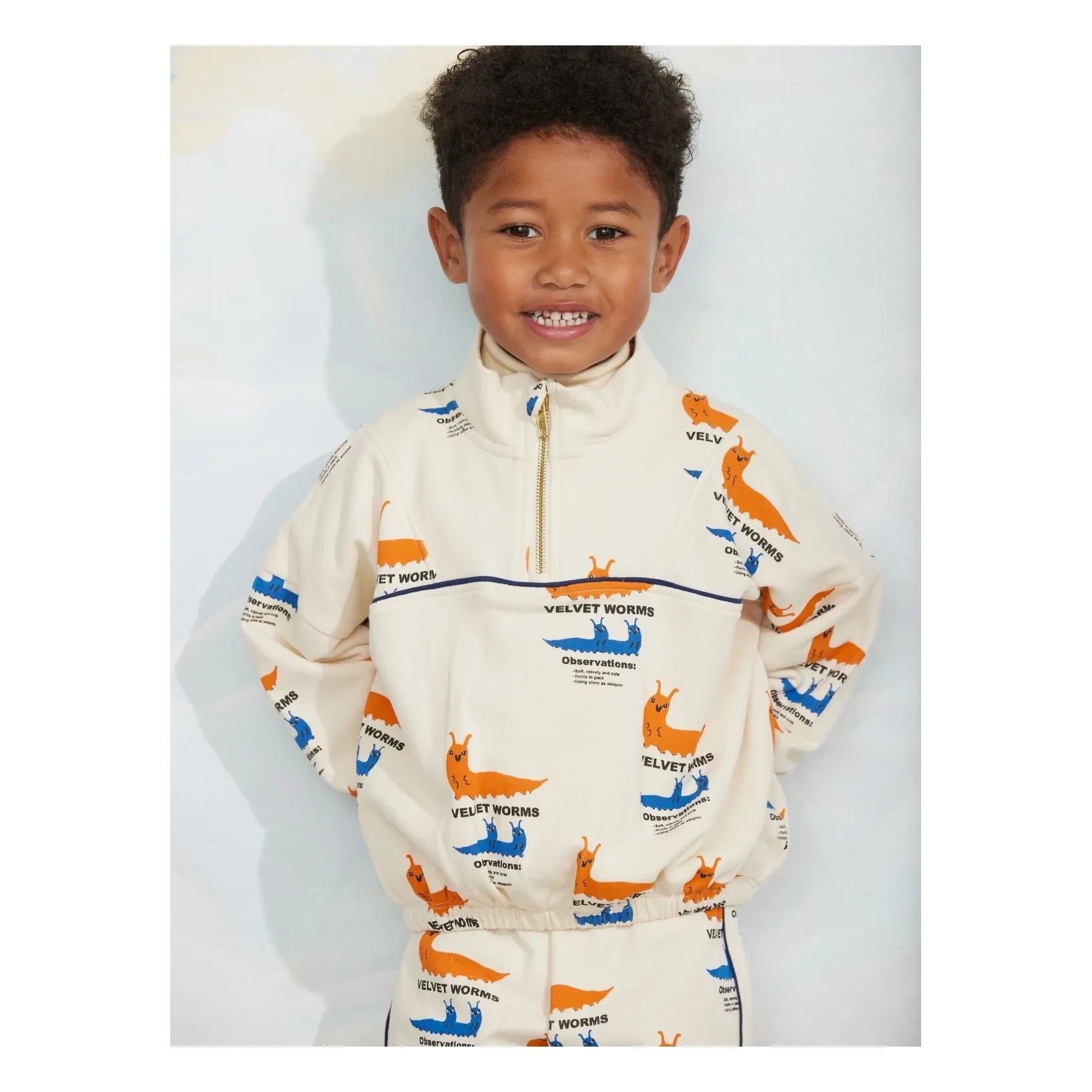 Mini Rodini - Yarım Fermuarlı Sweatshirt Organik Pamuk | Ekru