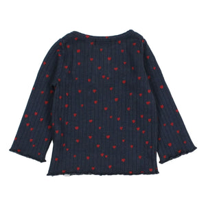Búho - Camiseta Mini Corazones de Bebé | Azul Marino