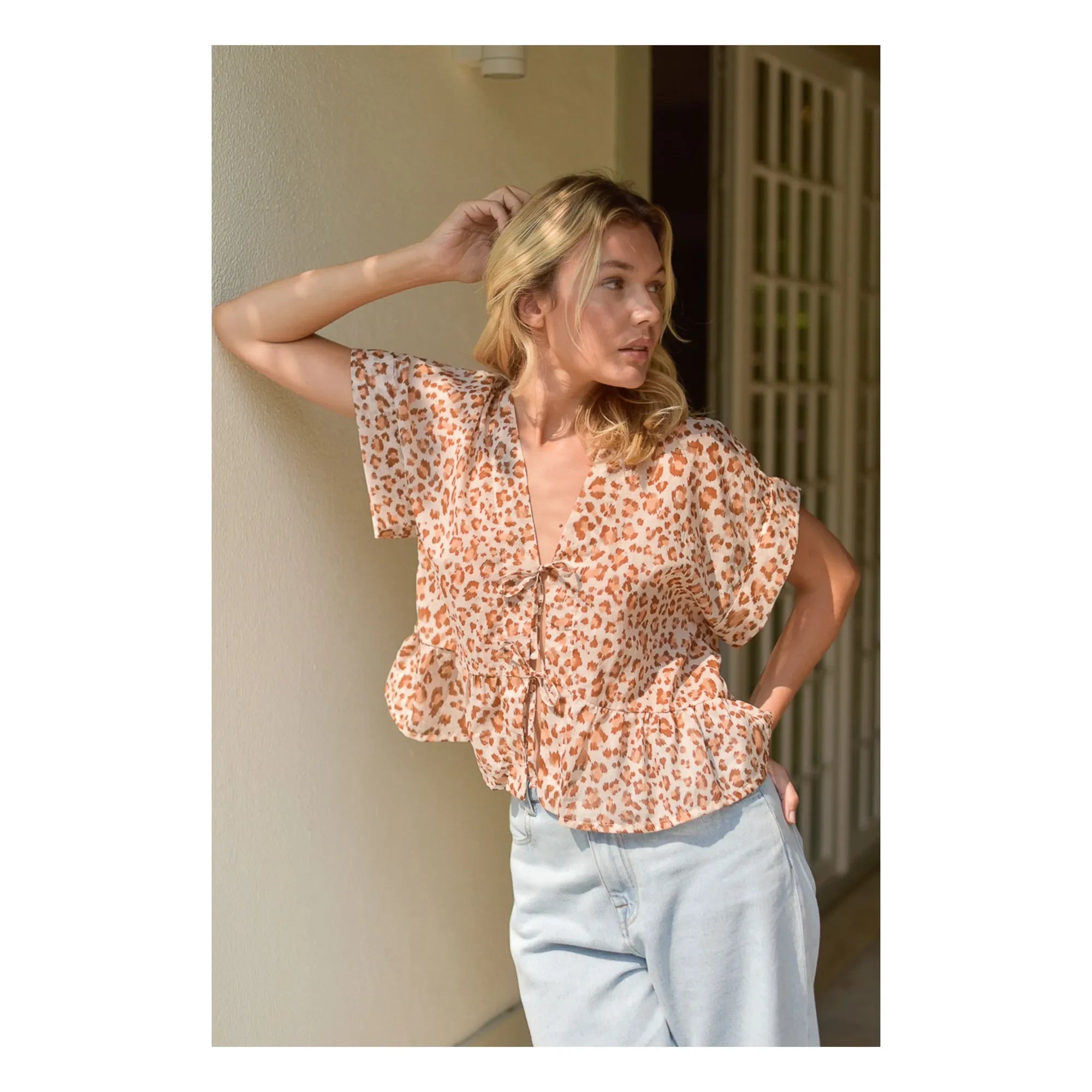 Marlot Paris - Blusa Suzon Leopardo Algodón Voile - Colección Mujer | Rosa Claro