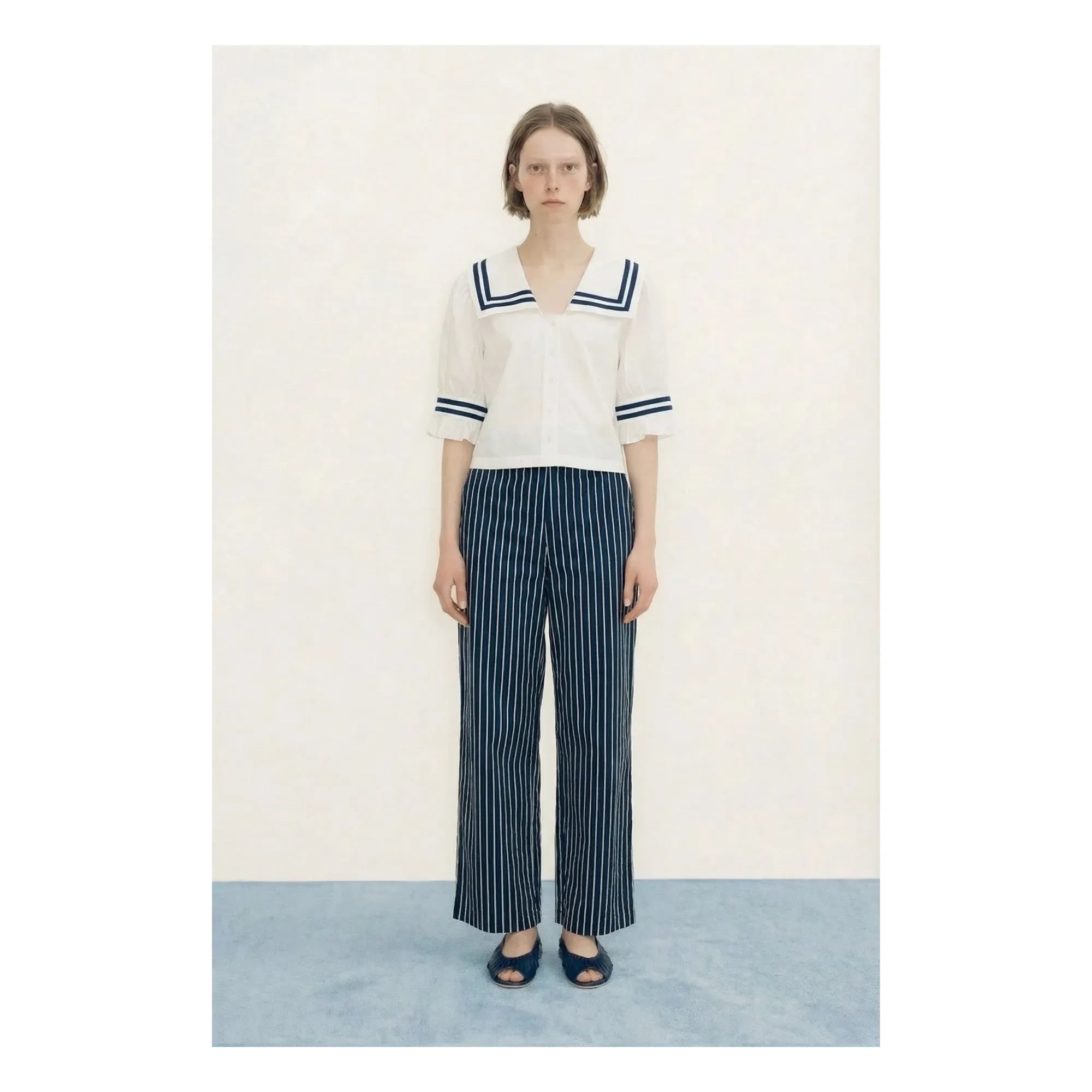 The Tiny Big Sister - Blusa de lino y algodón con volantes | Blanco roto