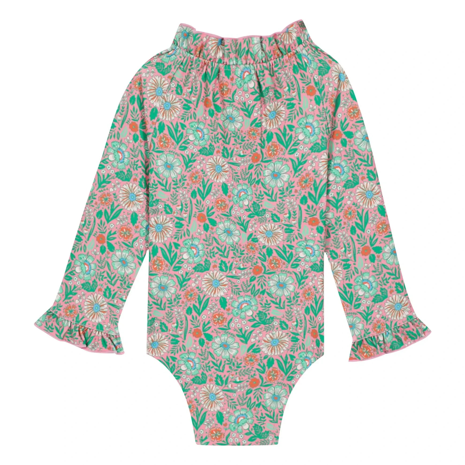 Bonton - Traje de baño de manga larga con cuello de volantes Flores | Lila