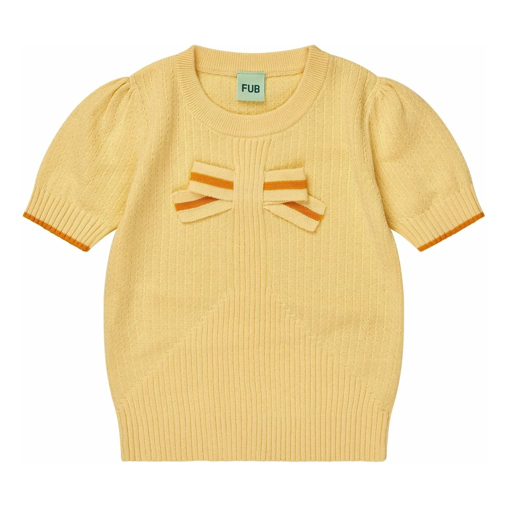 FUB - Camiseta de punto fino de algodón orgánico con cordones | Amarillo pálido