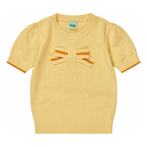 FUB - Camiseta de punto fino de algodón orgánico con cordones | Amarillo pálido