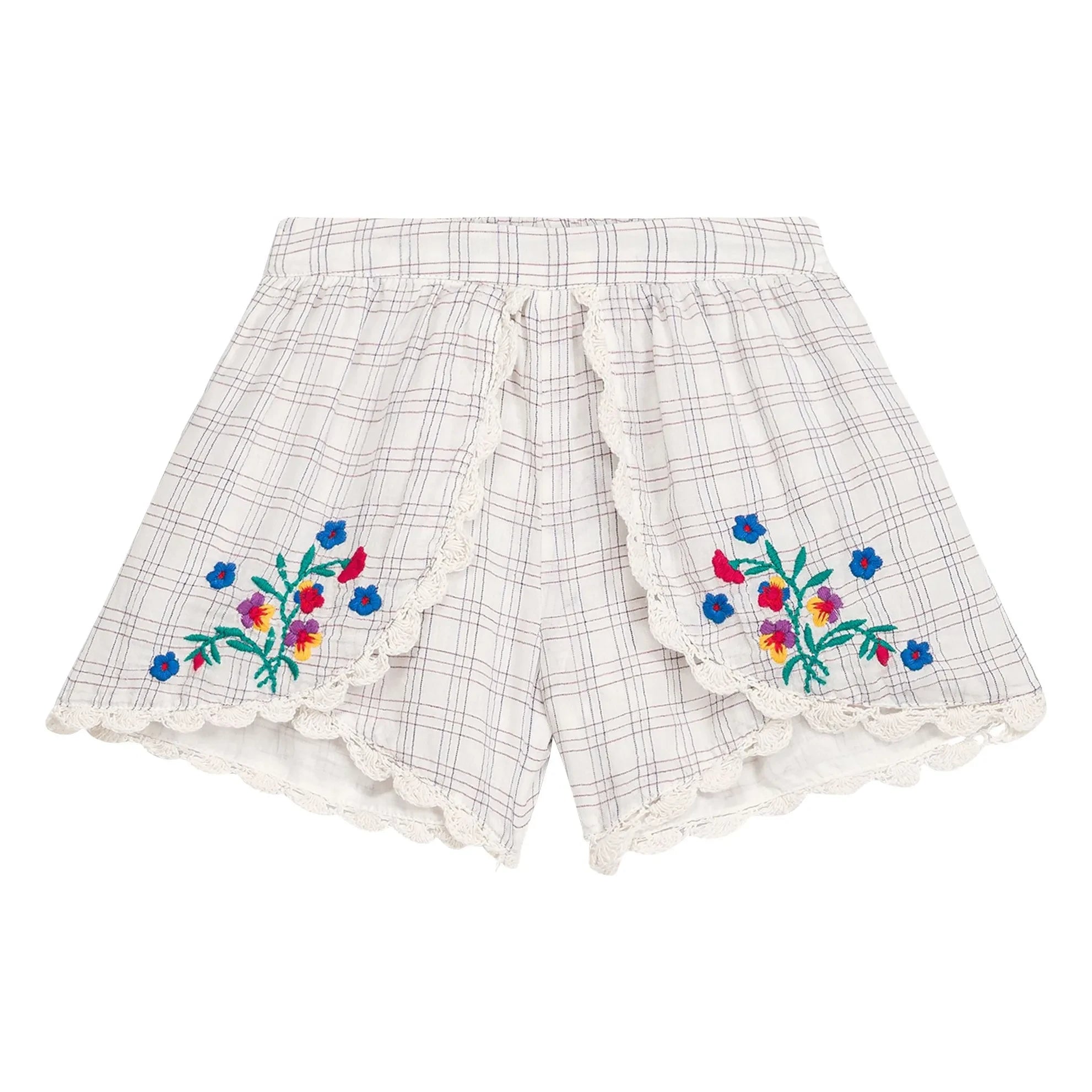 Louise Misha - Shorts bordados asiáticos a cuadros de algodón orgánico | Crema