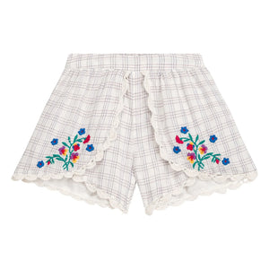 Louise Misha - Shorts bordados asiáticos a cuadros de algodón orgánico | Crema