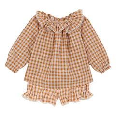 birinit - Conjunto de blusa y braguita de vichy de algodón orgánico | Caramelo